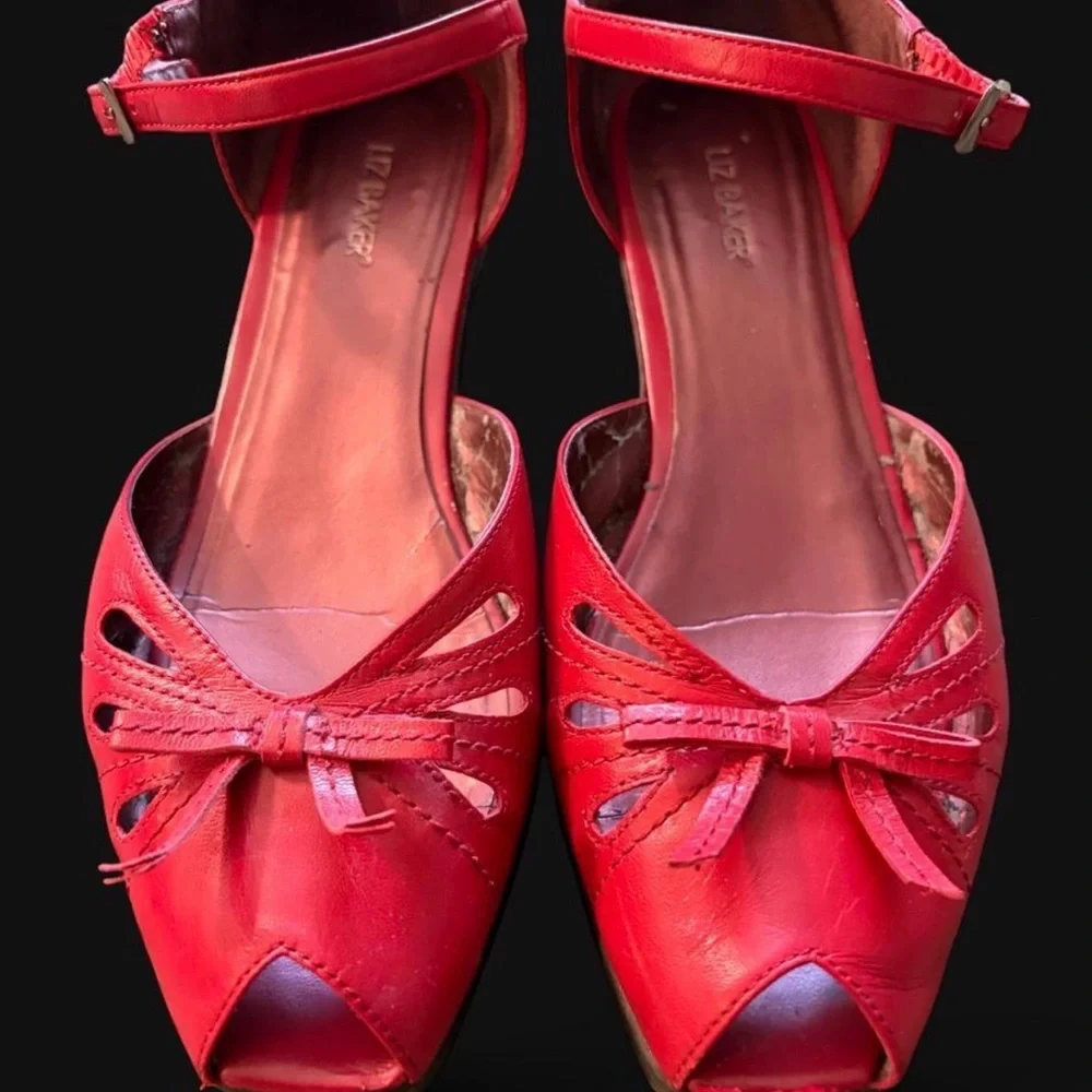 Vintage Red Peep-Toe Ankle Strap Women’s Heels